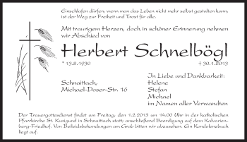 Traueranzeige von Herbert Schnelbögl von Pegnitz-Zeitung